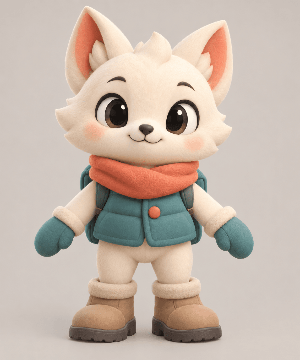 Nori, an original fox character with a winter coat and scarf